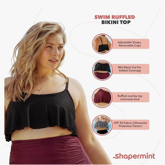 SHAPERMINT Women's Black Ruffled Bikini Top - S - Picture 4 of 6
